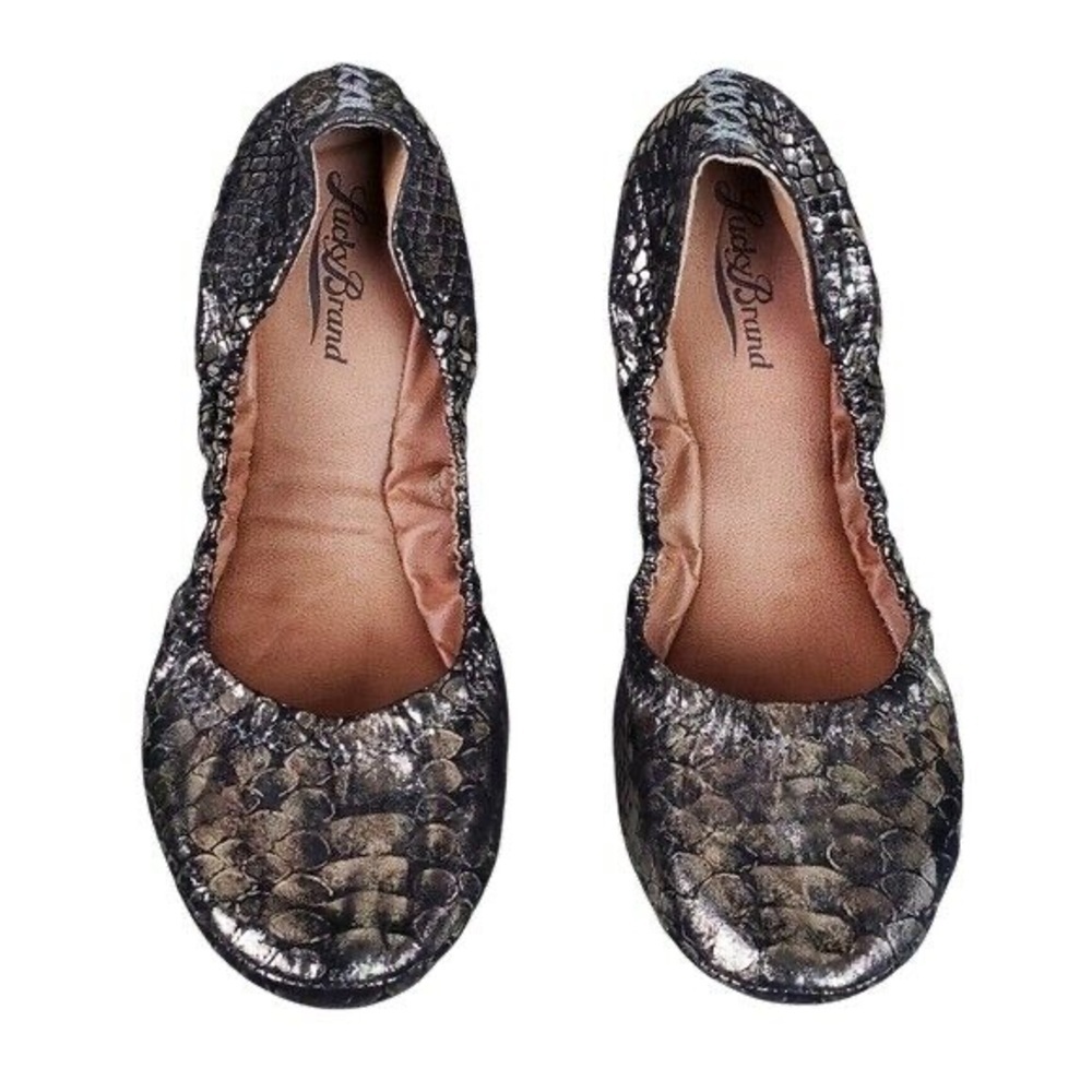 Lucky Brand Erin Women's Metallic Pewter Ballet Flats Slip On Shoe 🌴